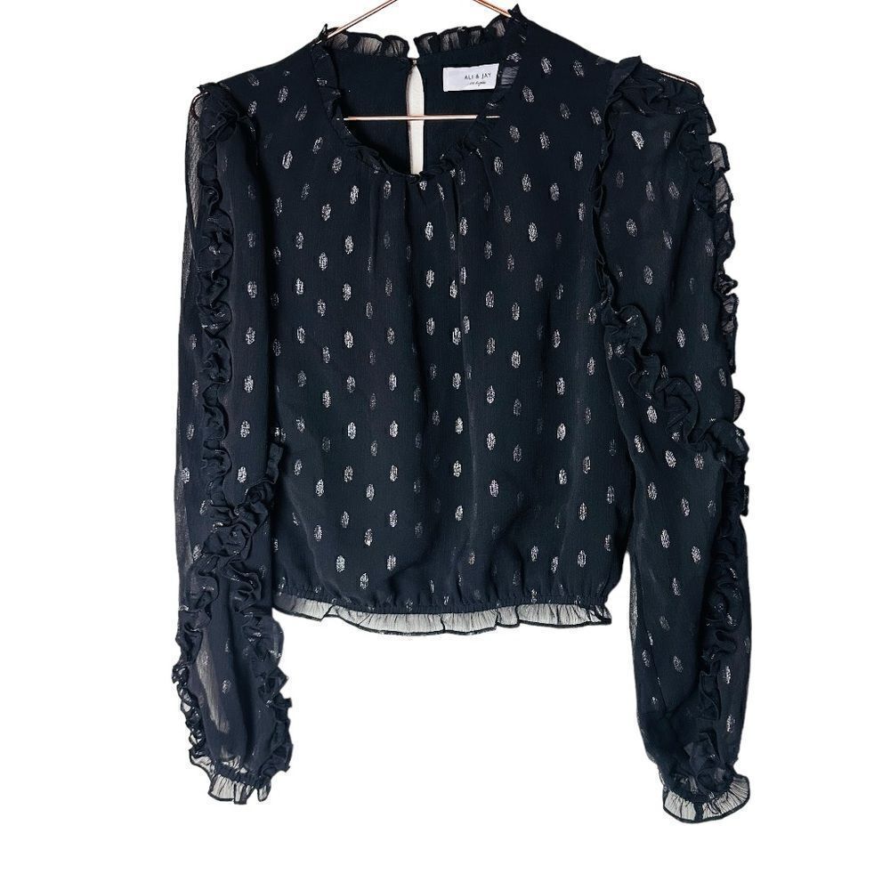 NWOT Ali + Jay Black Metallic Sheer Chiffon Blouse Small